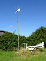 Ampair 600W x 230V on a part-guyed telegraph pole in England
