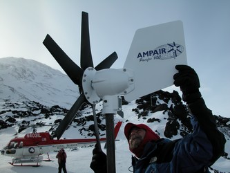 Checking an Ampair installed on Hooper Shoulder, Mt Erebrus, Antarctic